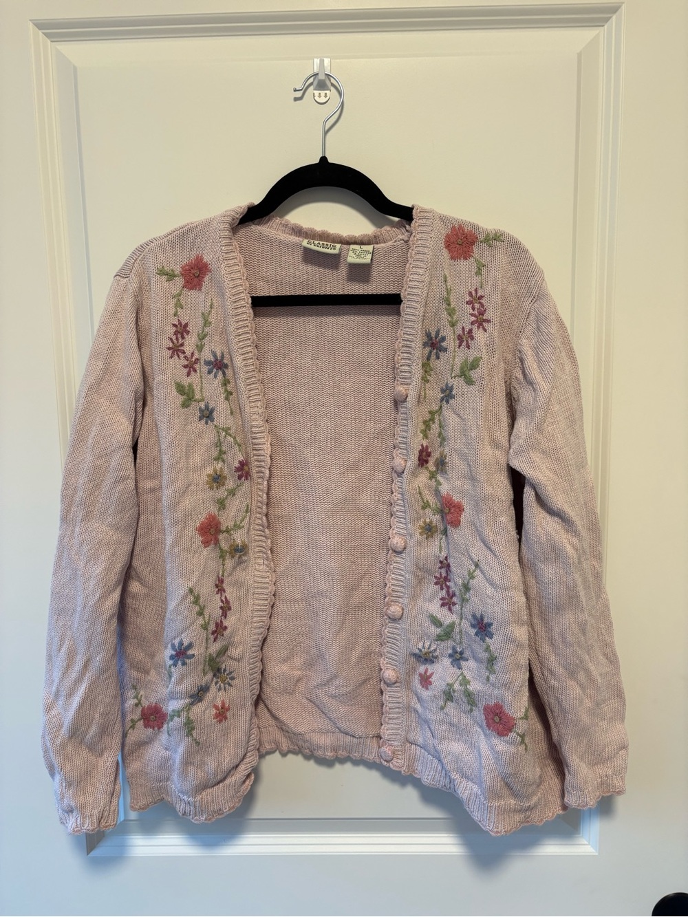 Classic Elements Pale Pink Floral Embroidered Button Cardigan